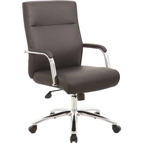 BOSS Office Products B696C-BK Black Executive Desk Chair with Chrome Finish Base and Padded Arms