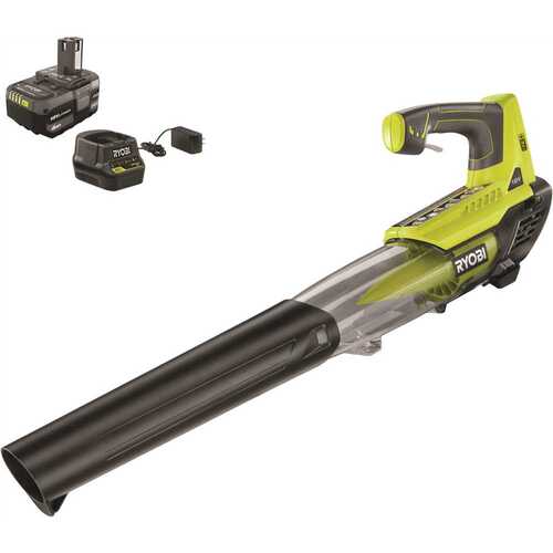 RYOBI P2180 ONE+ 18V 100 MPH 280 CFM Cordless Battery Variable-Speed Jet Fan Leaf Blower with 4.0 Ah Battery and Charger