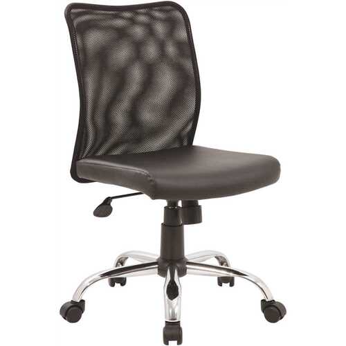 Black Mesh Back Black Vinyl Seat Armless Chrome Base Pneumatic Lift Mesh Task Chair