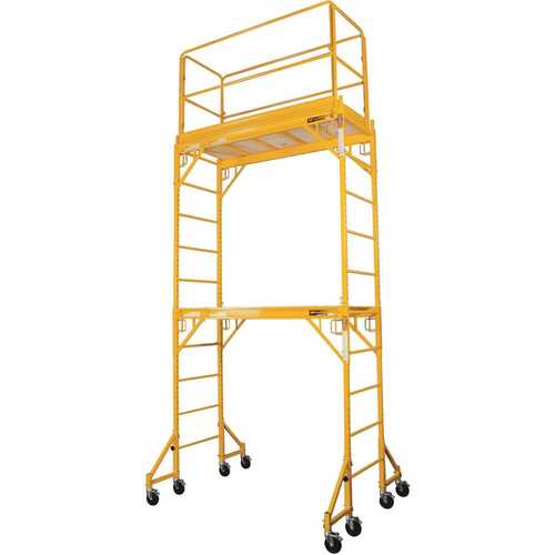 MetalTech I-TCISC Rolling Scaffolding Tower, 2-Story Baker Scaffolding with Outriggers, Guard Rail, Scaffolding Platform