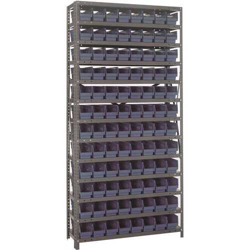 QUANTUM STORAGE SYSTEMS 1275-101BL Economy 4 in. Shelf Bin 12 in. x 36 in. x 75 in. 13-Tier Shelving System Complete with QSB101 Blue Bins