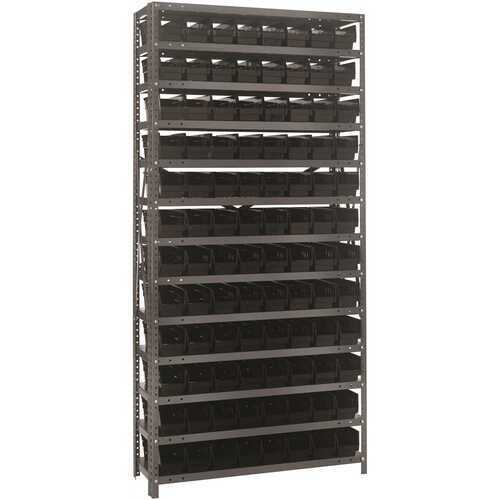 QUANTUM STORAGE SYSTEMS 1275-101BK Economy 4 in. Shelf Bin 12 in. x 36 in. x 75 in. 13-Tier Shelving System Complete with QSB101 Black Bins