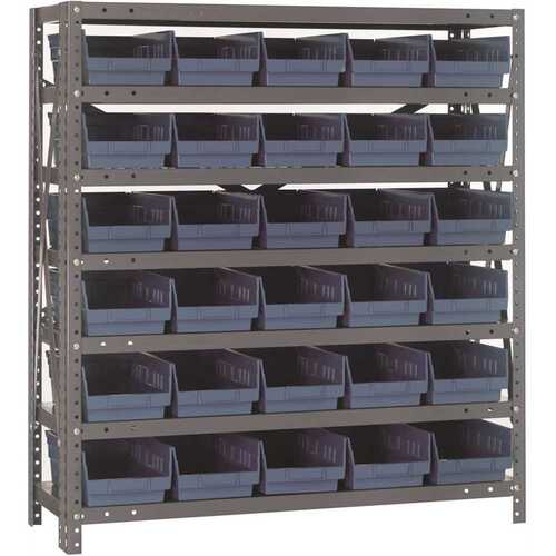 Economy 4 in. Shelf Bin 12 in. x 36 in. x 39 in. 7-Tier Shelving System Complete with QSB102 Blue Bins