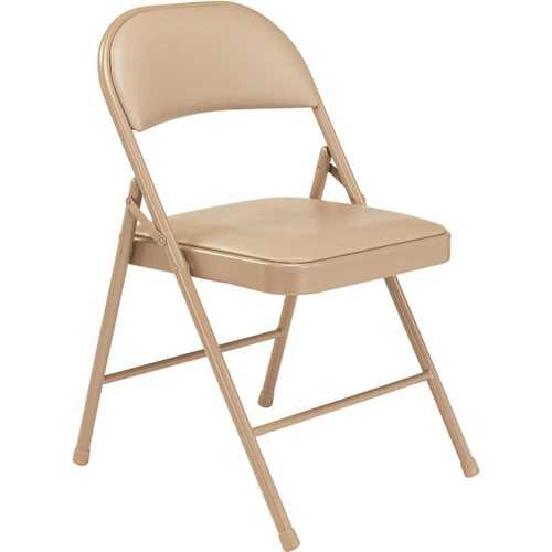 National Public Seating 951 Beige Vinyl Padded Seat Stackable Folding Chair
