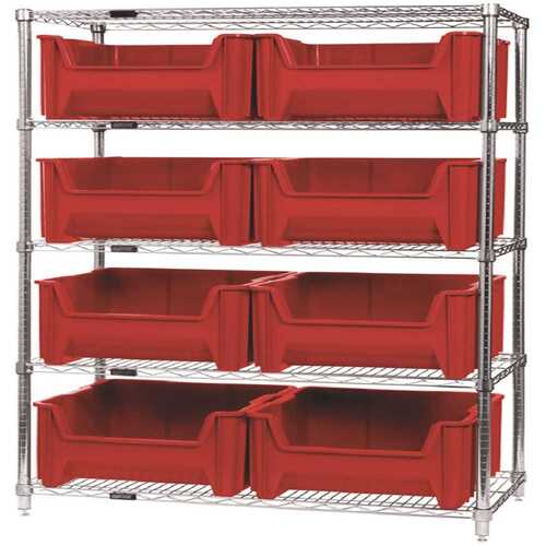 QUANTUM STORAGE SYSTEMS WR5-800RD 18 in. x 36 in. x 74 in. Giant Stack Container Wire Shelving System 5-Tier in Red