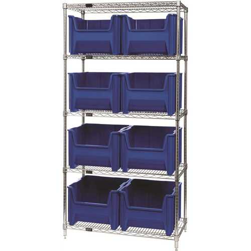 18 in. W x 36 in. L x 74 in. H Giant Stack Container Wire Shelving System 5-Tier in Blue