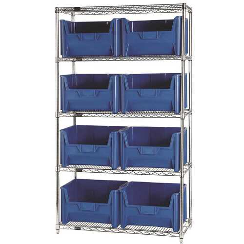 QUANTUM STORAGE SYSTEMS WR5-700BL 18 in. x 42 in. x 74 in. Giant Stack Container Wire Shelving System 5-Tier in Blue