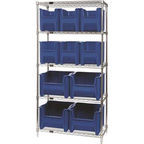 QUANTUM STORAGE SYSTEMS WR5-600800BL 18 in. x 36 in. x 74 in. Giant Stack Container Wire Shelving System 5-Tier in Blue
