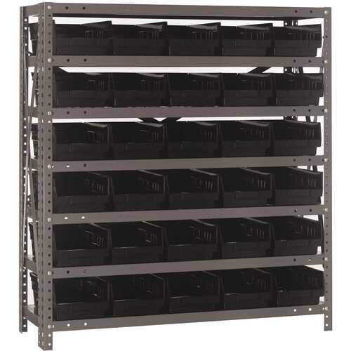 QUANTUM STORAGE SYSTEMS 1239-102BK Economy 4 in. Shelf Bin 12 in. x 36 in. x 39 in. 7-Tier Shelving System Complete with QSB102 Black Bins