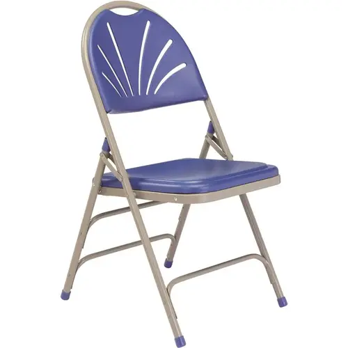 Blue Plastic Seat with Fan Back Stackable Outdoor Safe Folding Chair