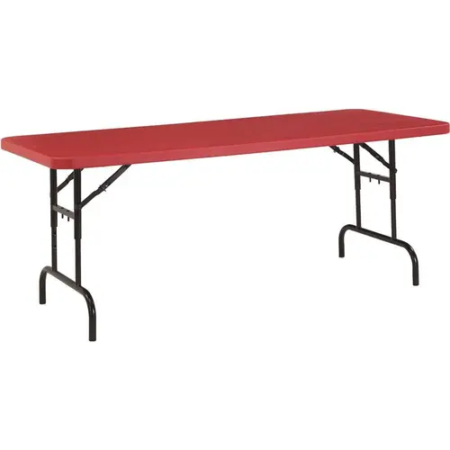 72 in. Red Plastic Adjustable Height Folding High Top Table