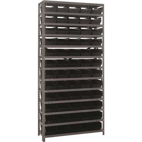 QUANTUM STORAGE SYSTEMS 1875-104BK Economy 4 in. Shelf Bin 18 in. x 36 in. x 75 in. 13-Tier Shelving System Complete with QSB104 Black Bins