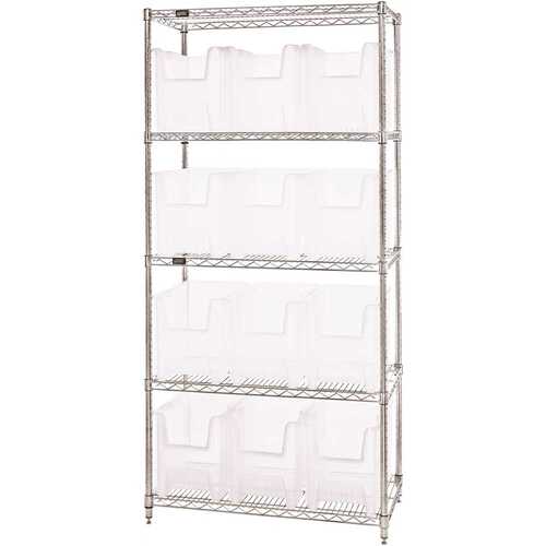 QUANTUM STORAGE SYSTEMS WR5-600CL 18 in. x 36 in. x 74 in. Giant Stack Container Wire Shelving System 5-Tier in Clear