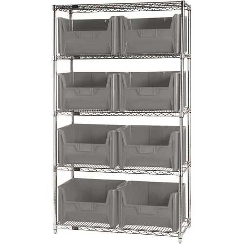 QUANTUM STORAGE SYSTEMS WR5-700GY 18 in. x 42 in. x 74 in. Giant Stack Container Wire Shelving System 5-Tier in Gray