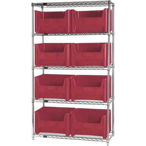 18 in. x 42 in. x 74 in. Giant Stack Container Wire Shelving System 5-Tier in Red
