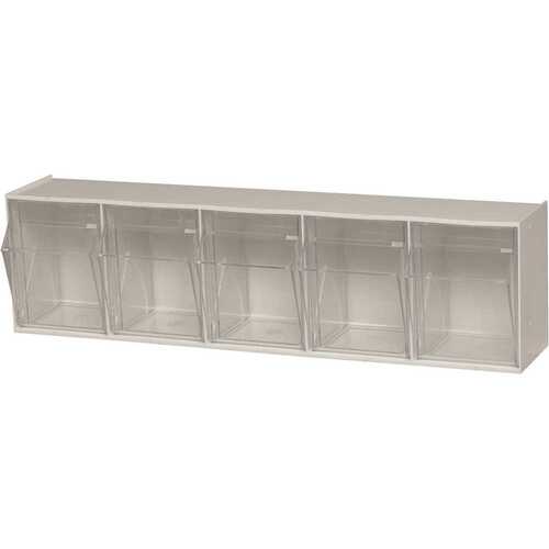 QUANTUM STORAGE SYSTEMS QTB305WT Clear Tip Out Bin- 5 Compartments Small Part Organizer White
