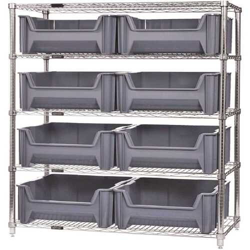 QUANTUM STORAGE SYSTEMS WR5-800GY 18 in. x 36 in. x 74 in. Giant Stack Container Wire Shelving System 5-Tier in Gray