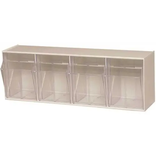 Clear Tip Out Bin- 4 Compartments Small Part Organizer White