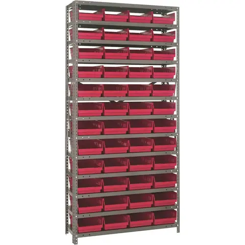 Economy 4 in. Shelf Bin 18 in. x 36 in. x 75 in. 13-Tier Shelving System Complete with QSB108 Red Bins