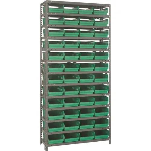 Economy 4 in. Shelf Bin 18 in. x 36 in. x 75 in. 13-Tier Shelving System Complete with QSB108 Green Bins