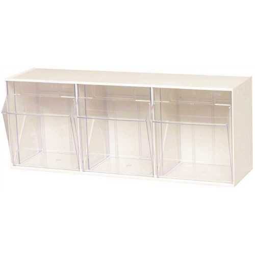 Clear Tip Out Bin- 3 Compartments Small Part Organizer White