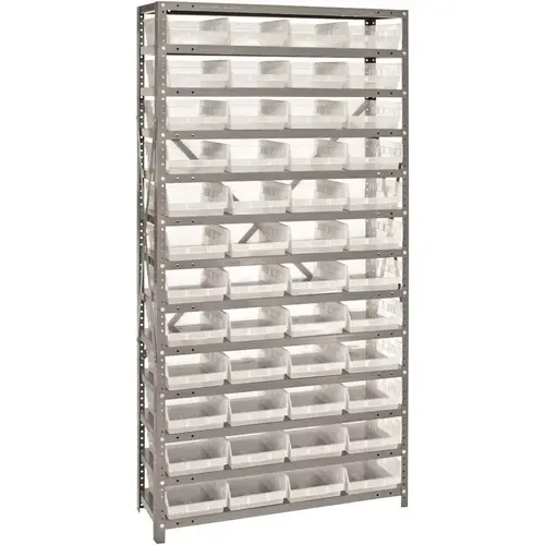 Economy 4 in. Shelf Bin 18 in. x 36 in. x 75 in. 13-Tier Shelving System Complete with QSB108 Clear Bins