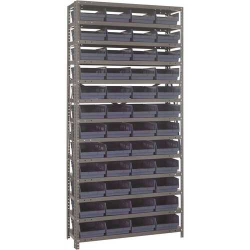 QUANTUM STORAGE SYSTEMS 1875-108BL Economy 4 in. Shelf Bin 18 in. x 36 in. x 75 in. 13-Tier Shelving System Complete with QSB108 Blue Bins
