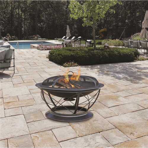 Pleasant Hearth OFW717RC Palmetto 30 in. x 19 in. Round Steel Wood Fire Pit in Rubbed Bronze with Cooking Grid