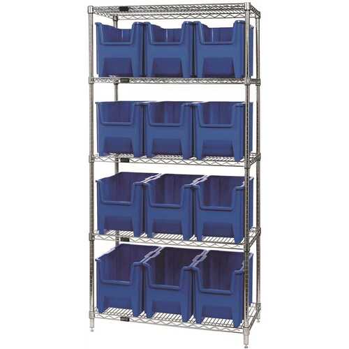 18 in. x 36 in. x 74 in. Giant Stack Container Wire Shelving System 5-Tier in Blue