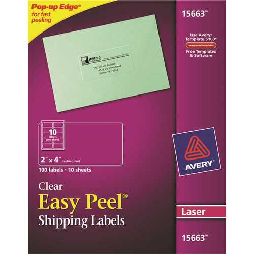 AVERY EASY PEEL MAILING LABELS FOR LASER PRINTERS, 2 IN.X 4 IN., CLEAR
