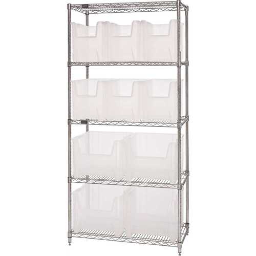 18 in. x 36 in. x 74 in. Giant Stack Container Wire Shelving System 5-Tier in Clear