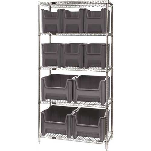 18 in. x 36 in. x 74 in. Giant Stack Container Wire Shelving System 5-Tier in Gray