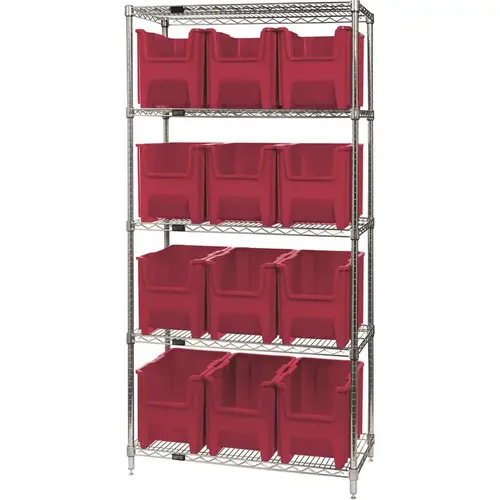 18 in. x 36 in. x 74 in. Giant Stack Container Wire Shelving System 5-Tier in Red