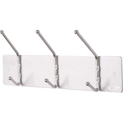 Wall Rack Metal Satin Aluminum 3 Ball-Tipped Double-Hooks Silver