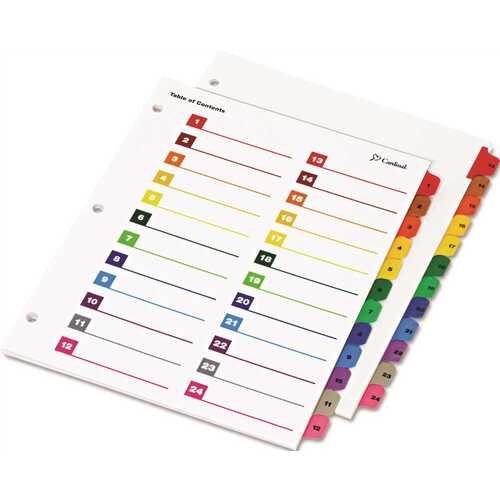 CARDINAL ONESTEP TABLE OF CONTENTS/DIVIDERS, PRINTABLE, 24-TAB, 8-1/2 IN. X 11 IN., MULTICOLORED