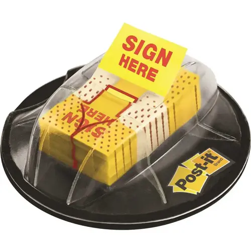 POST-IT MMM680HVSH FLAGS IN DESK GRIP DISPENSER, SIGN HERE, YELLOW, 200 FLAGS PER DISPENSER