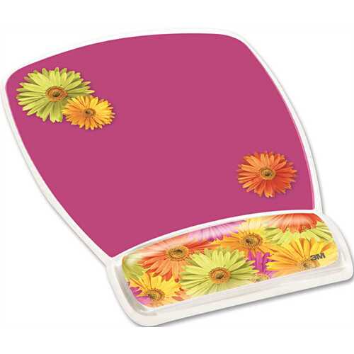 GEL MOUSE PAD W/WRIST REST, NONSKID PLASTIC BASE, 6-3/4 X 9-1/8, DAISY DESIGN Clear