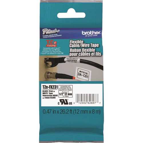 BROTHER INTL. CORP. BRTTZEFX231 1/2 in. x 26.2 ft. Black On White Flexible Tape Cartridge for P-Touch Labelers
