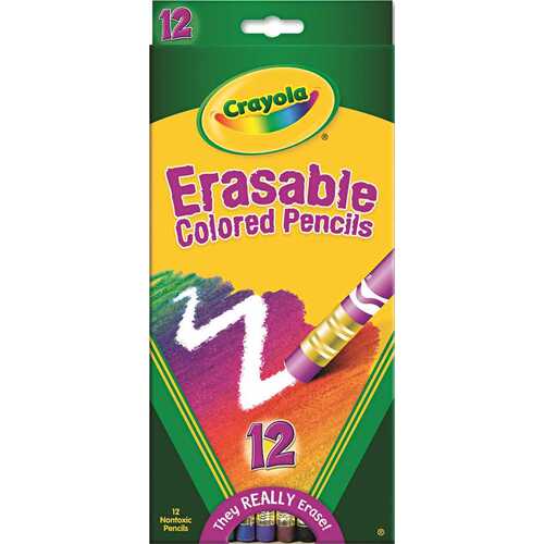 CRAYOLA 10156160 ERASABLE COLORED WOODCASE PENCILS, 3.3 MM, 12 ASSORTED COLORS/SET