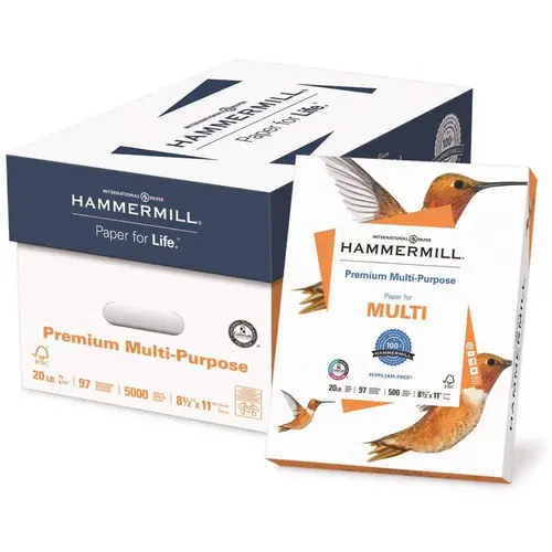 Hammermill HAM106310 20 lbs. 8-1/2 in. x 11 in. Premium Multi-Purpose Paper, White - pack of 5000