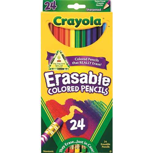 CRAYOLA 10156171 ERASABLE COLORED WOODCASE PENCILS, 3.3 MM, 24 ASSORTED COLORS/SET