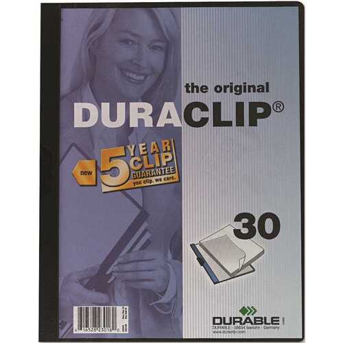 VINYL DURACLIP REPORT COVER WITH CLIP, LETTER, HOLDS 30 PAGES, CLEAR/NAVY