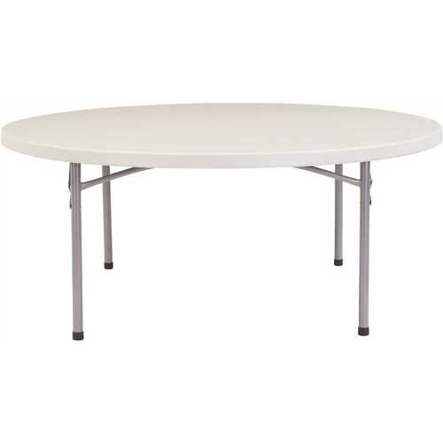 71 in. Grey Plastic Round Folding Banquet. Table