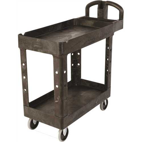 25.9 in. W Heavy Duty Black 2-Shelf Utility Cart with Lipped Shelf in Medium