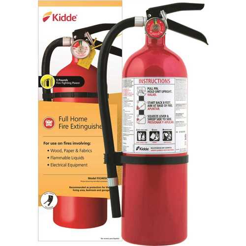 Kidde 21030936 Full Home Fire Extinguisher with Hose, Easy Mount Bracket & Strap, 3-A:40-B:C, Dry Chemical, One-Time Use