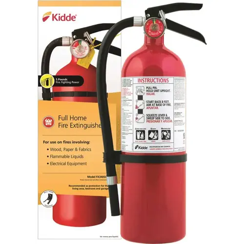 Full Home Fire Extinguisher with Hose, Easy Mount Bracket & Strap, 3-A:40-B:C, Dry Chemical, One-Time Use - pack of 4