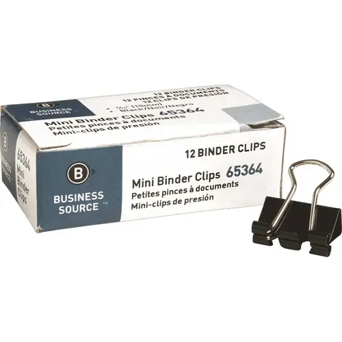 Business Source 2494843 BINDER CLIP, MINI, 9/16 IN., STEEL, 1/4 IN. CAPACITY, BLACK, 1 DOZEN