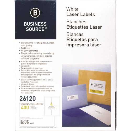 MAILING LABELS, SHIPPING, LASER, 3-1/2 IN. X 5 IN., , WHITE