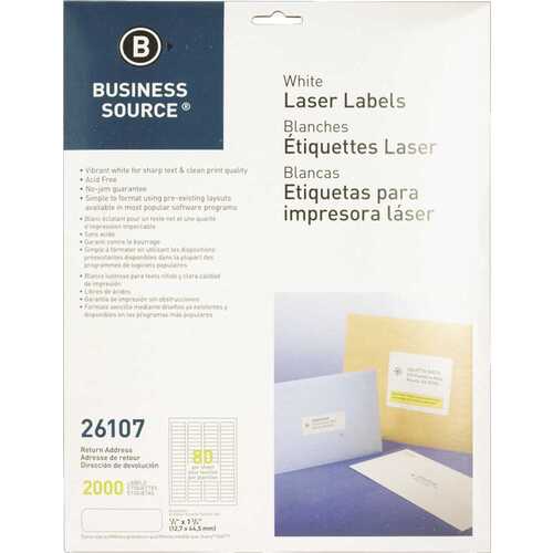 MAILING LABELS, RETURN ADDRESS, LASER, 1/2 IN. X 1-3/4 IN., , WHITE