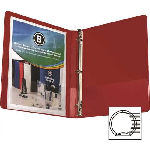 ROUND RING BINDER, WITH POCKETS, 1/2 IN., RED